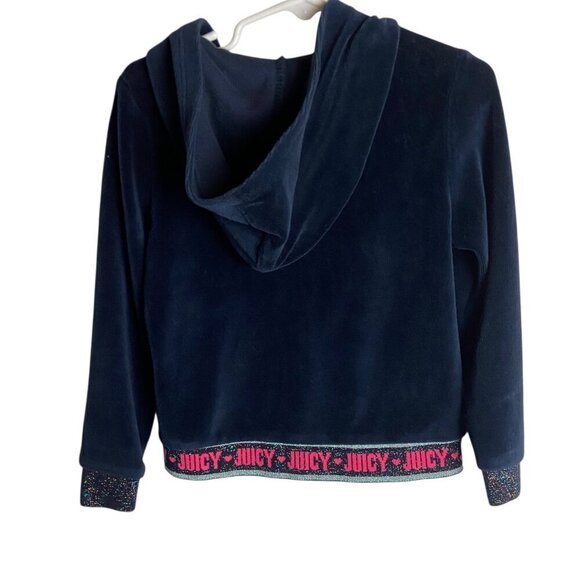 Juicy Couture Kids Size 4T Velour Full Zip Hoodie Sweatshirt Navy Blue Glitter - Picture 2 of 6